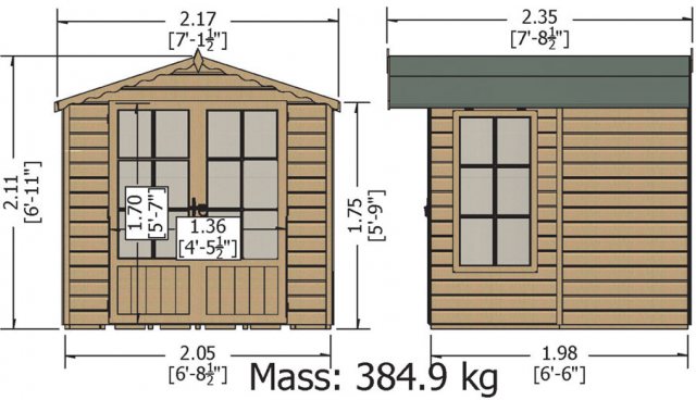 7 x 7 Shire Buckingham Summerhouse - Pressure Treated - external dimensions