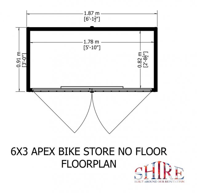 3 x 6 Shire Shiplap Bike Storage - No Floor - Floor plan with dimensions
