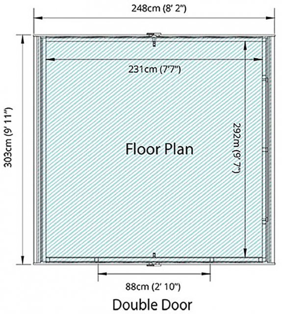 10 x 8 (3.02m x 2.48m) Mercia Overlap Shed - No Windows - Floor Plan