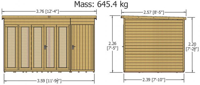 12x8 Shire Aster Summerhouse with Side Storage - dimensions