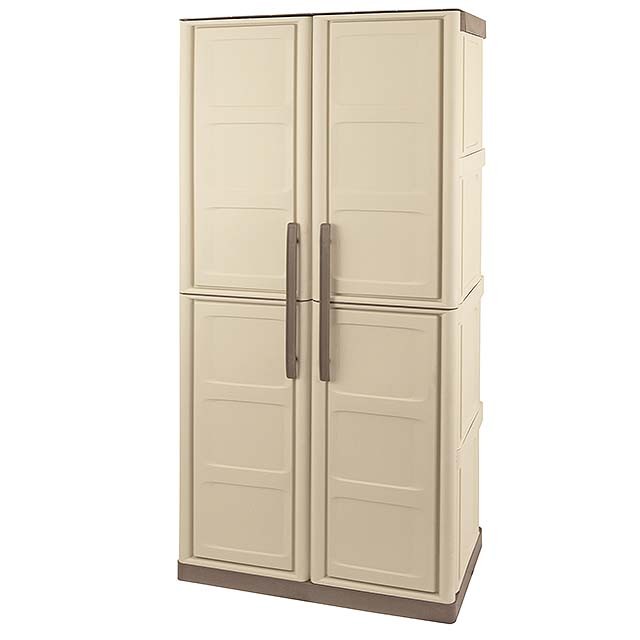 2 x 1 (0.7m x 0.39m) Shire Large Plastic Storage Cupboard with Shelves & Broom Storage