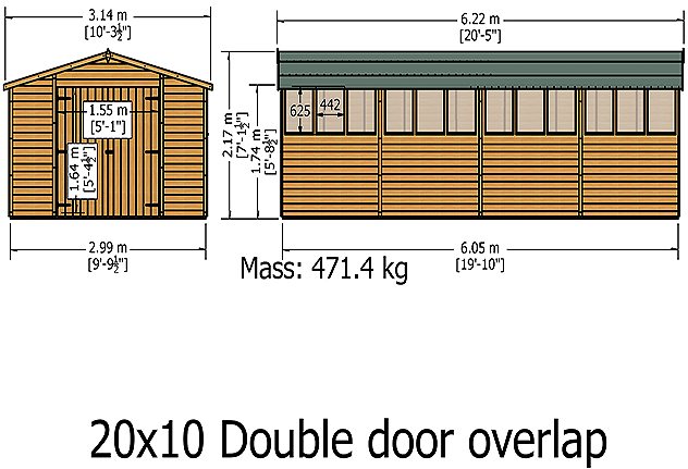 Shire 20 x 10 (6.05m x 2.99m) Shire Overlap Workshop Shed with Double Doors