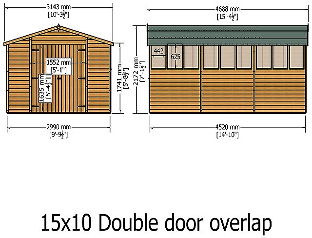 Shire 15 x 10 (4.52m x 2.99m) Shire Overlap Workshop Shed with Double Doors