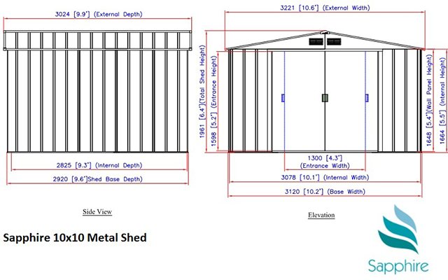 10 x 10 Sapphire Apex Metal Shed (Anthracite Grey) - diagram