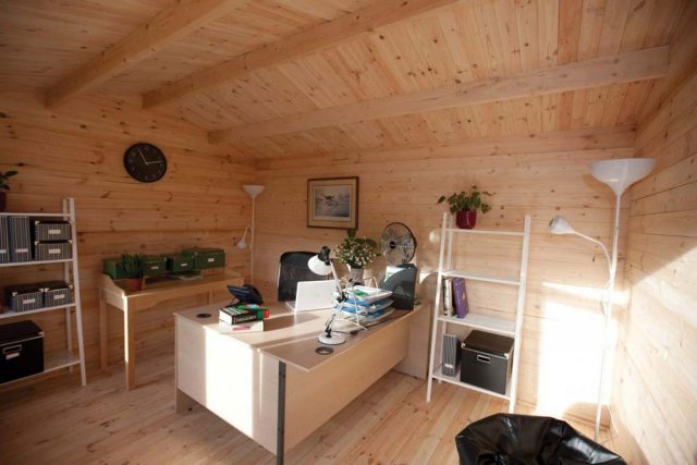 13 x 10 Forest Chiltern Log Cabin - interior set up as home office