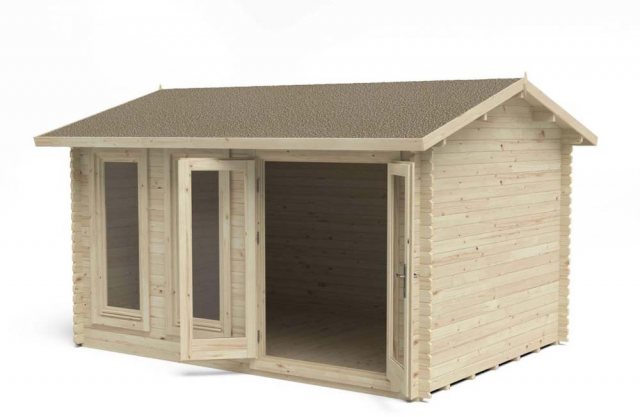 13 x 10 Forest Chiltern Log Cabin - 3/4 view doors open