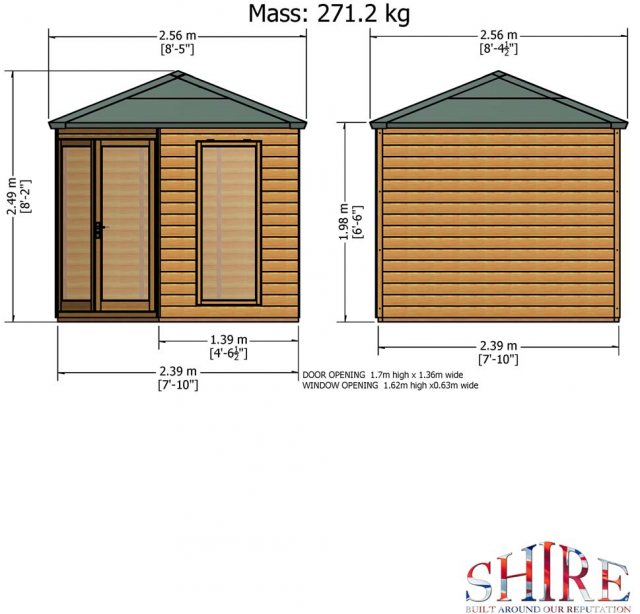 8x8 Shire Larkspur Corner Summerhouse - Dimensions