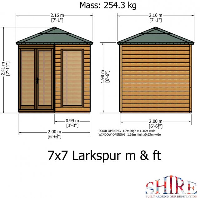 7x7 Shire Larkspur Corner Summerhouse - Dimensions