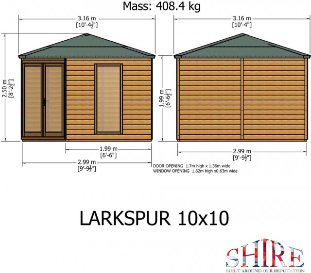 10 x 10 Shire Larkspur Corner Summerhouse - Dimensions