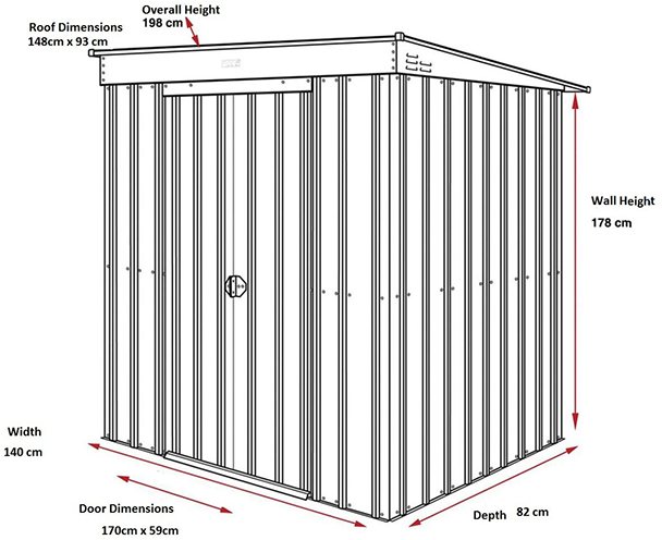 Dimensions for 5 x 3 Lotus Pent Metal Shed in Anthracite Grey