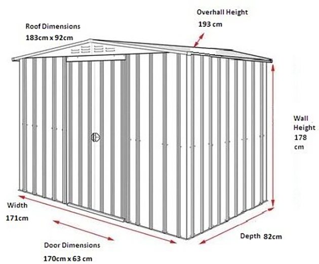 Dimensions for 6 x 3 Lotus Apex Metal Shed in Heritage Green