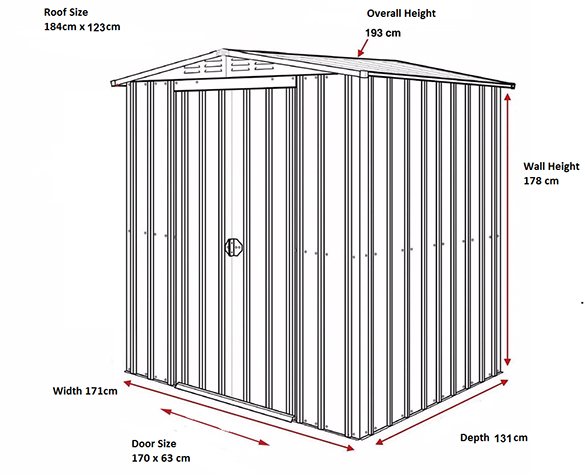 Dimensions for 6 x 4 Lotus Apex Metal Shed in Heritage Green