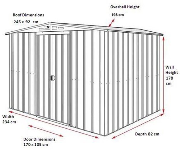 Dimensions for 8 x 3 Lotus Apex Metal Shed in Heritage Green