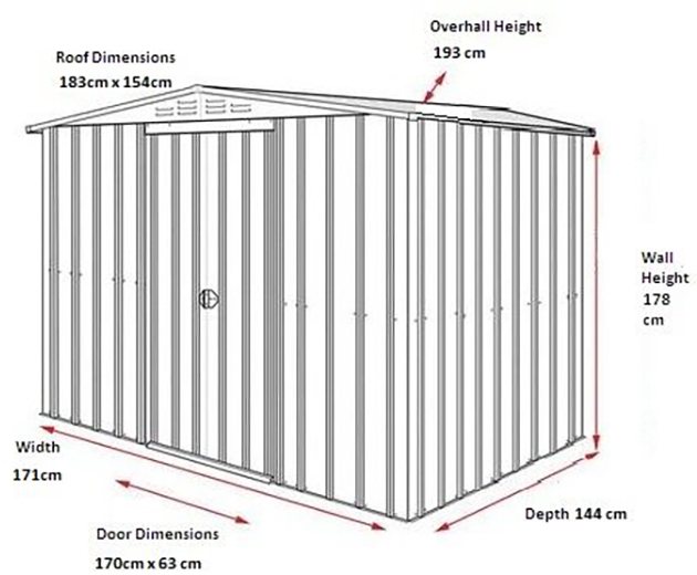 Dimensions for 6 x 5 Lotus Apex Metal Shed in Heritage Green