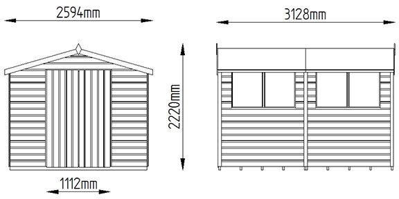 8x10 Forest Shiplap Workshop Shed with Double Doors - Dimensions