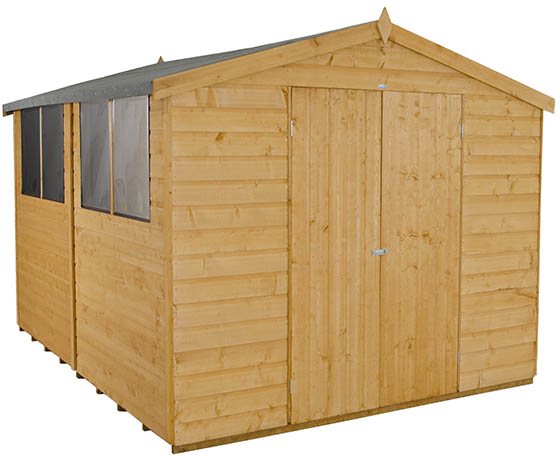 8x10 Forest Shiplap Workshop Shed with Double Doors - 3/4 view, doors closed