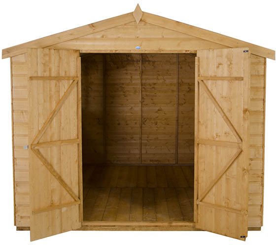 8x10 Forest Shiplap Workshop Shed with Double Doors - Front view, doors open