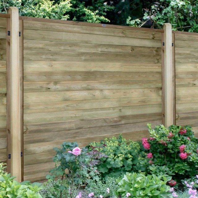 6ft High (1830mm) Forest Horizontal Tongue and Groove Fence Panel - in situ
