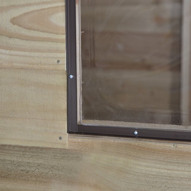7x7 Forest Overlap Corner Shed - close up of fixed window