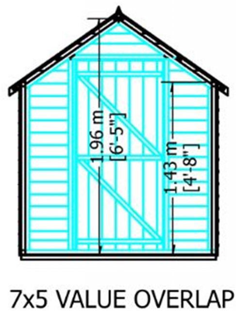 7 x 5 Shire Value Windowless Overlap Shed - Gable end dimensions
