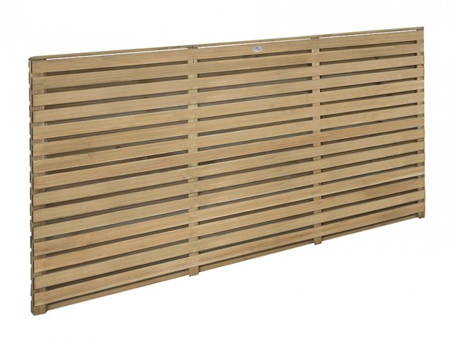 3ft High (900mm) Forest Contemporary Double-Sided Slatted Fence Panel - Pressure Treated - Angled