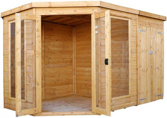 10 x 7 (3.13m x 1.98m) Mercia Corner Summerhouse with Side Storage - Front view with open Doors