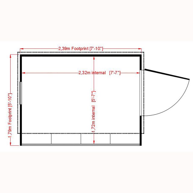 8x6 Shire Iceni Potting Shed - Door in Right Hand Side - Diagram