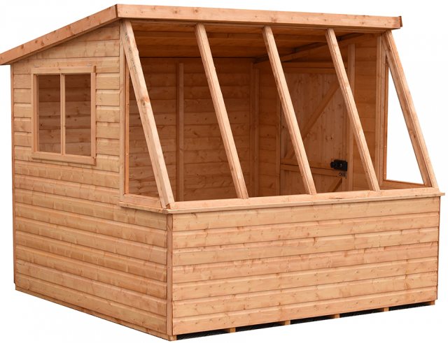 8 x 8 (2.39m x 2.39m) Shire Iceni Potting Shed - Door in Right Hand Side - angle from the right hand