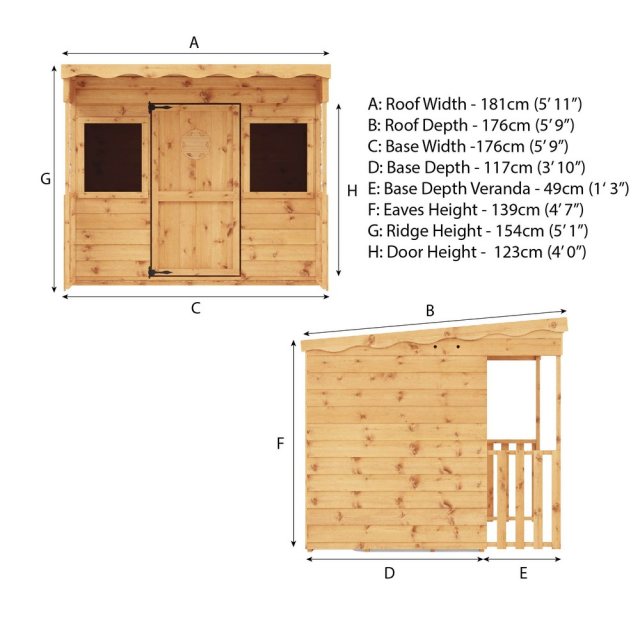 6 x 5 (1.76m x 1.66m) Mercia Pent Wooden Playhouse - Dimensions