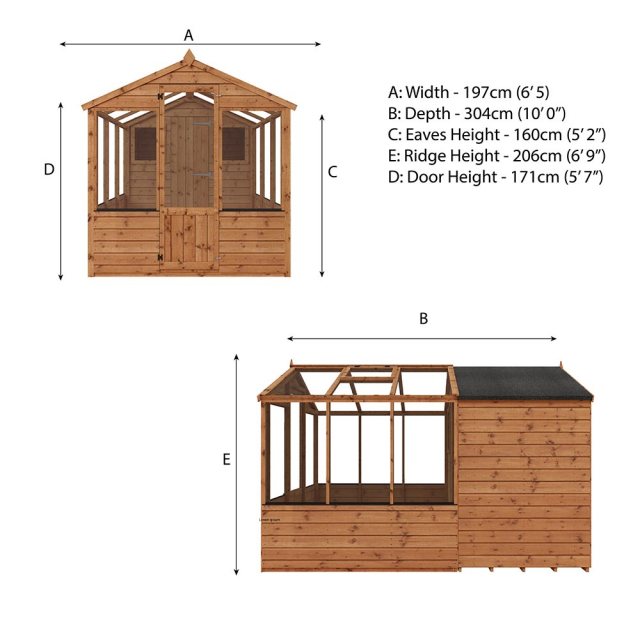 10 x 6 Mercia Greenhouse and Shed Combi - dimensions