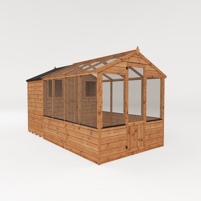 12 x 6 Mercia Greenhouse and Shed Combi - Isolated angle view