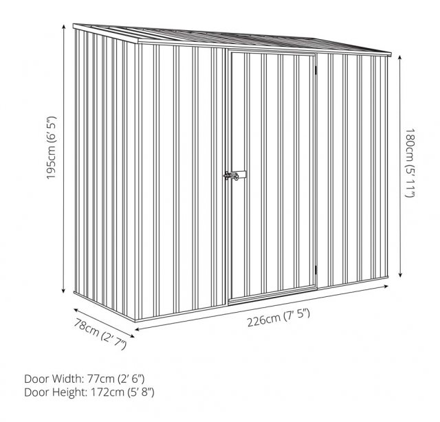 7 x 3 Absco Space Saver Pent Metal Shed - Dimensions