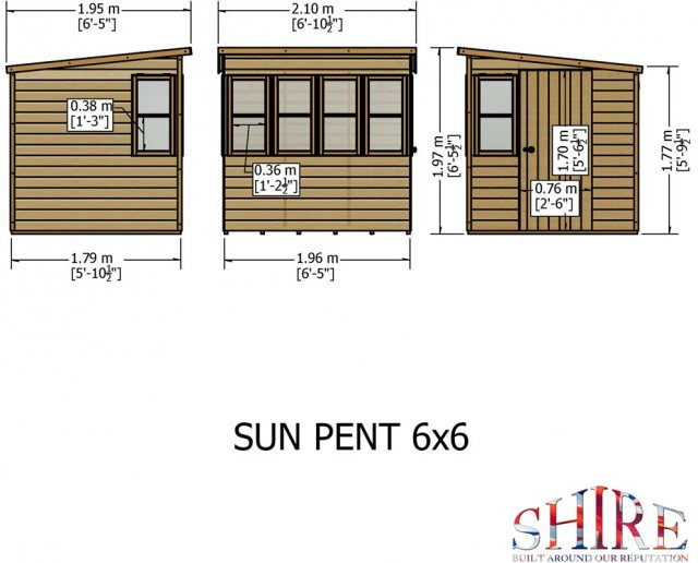 Base Plan of the 6 x 6 Shire Sun Pent Shiplap Potting Shed - Dimensions