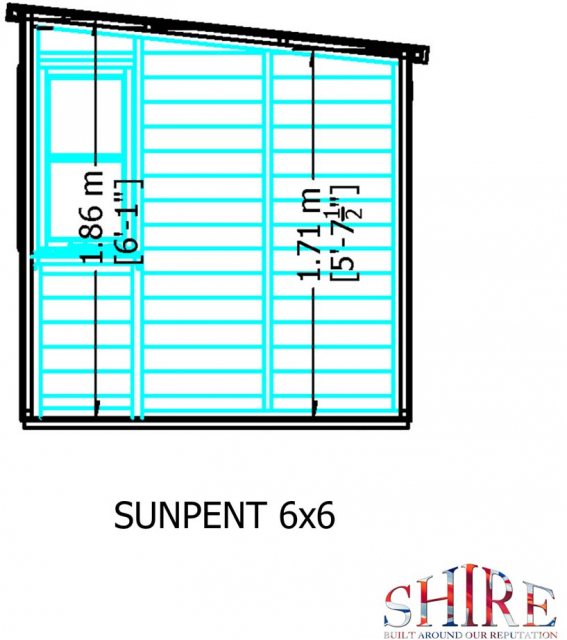 Dirmesions of the 6 x 6 Shire Sun Pent Shiplap Potting Shed - Internal Dimensions