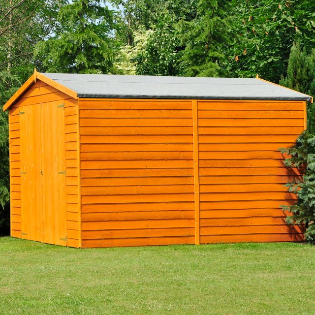 10x6 Shire Overlap Apex Shed - No Windows - partial front view and full side view
