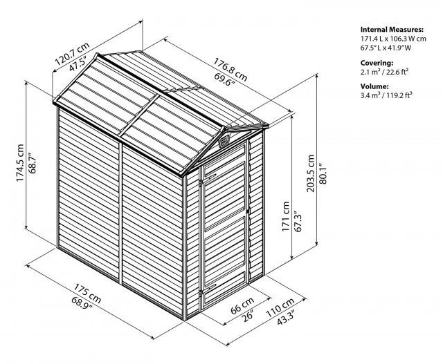 4 x 6 Palram Skylight Plastic Apex Shed - Grey - schematic drawing