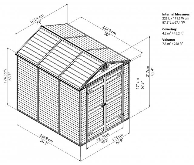 6x8 Palram Skylight Plastic Apex Shed - Grey - schematic drawing