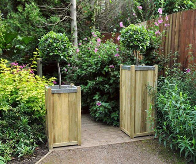 Forest Slender Planter - Large - Pressure Treated - next to the smaller version of the planter
