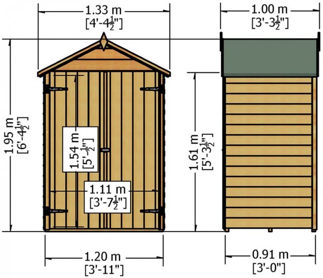 4 x 3 Shire Overlap Shed with Double Doors - pressure treated - dimensions
