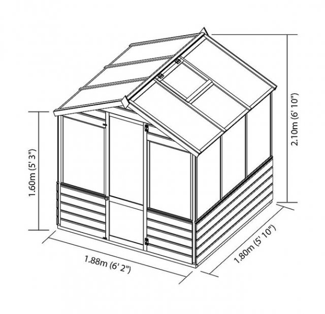 6 x 6 Mercia Traditional Greenhouse - dimensions