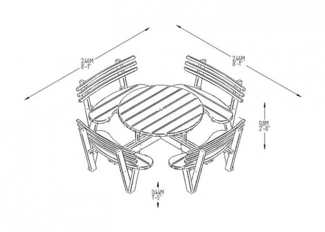 Forest Circular Picnic Table with Seat Backs - 8 Seater - dimensions