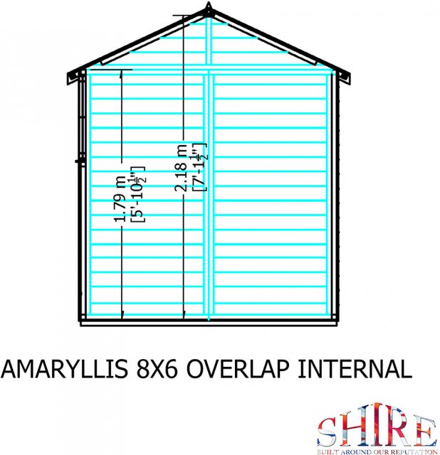 8x6 Shire Amaryllis Overlap Apex Shed with Single Door - Internal Dimensions