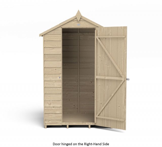 4x3 Forest Overlap Apex Garden Shed - Pressure Treated - isolated with door hinged on right