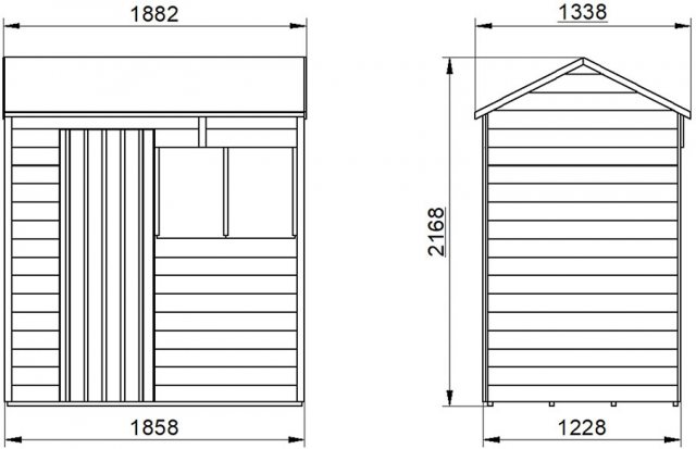 6 x 4 Forest Overlap Reverse Apex Shed - external dimensions