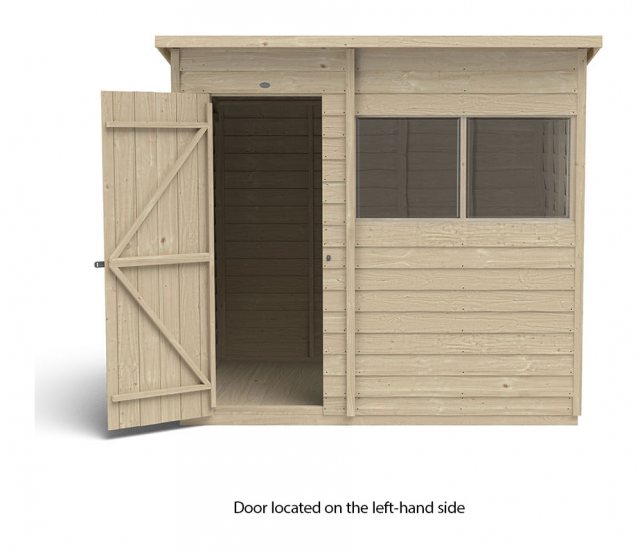 7x5 Forest Overlap Pent Shed - Pressure Treated - isolated with door located on the left hand side