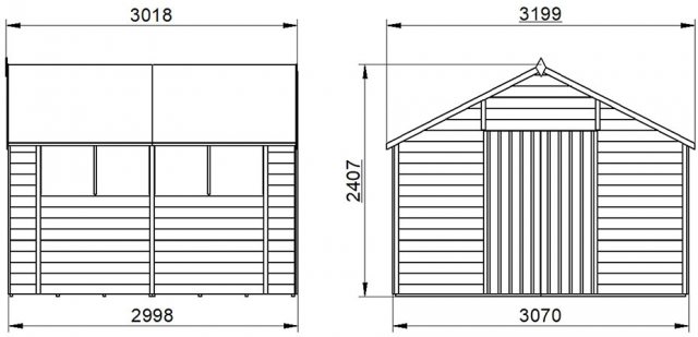 10 x 10 Forest Overlap Apex Workshop Shed - Pressure Treated - external dimensions