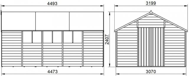 10 x 15 Forest Overlap Workshop Shed - Pressure Treated - external dimensions