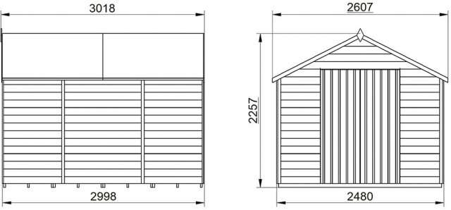 10 x 8 Forest Overlap Apex Shed - No Windows - Pressure Treated - external dimensions