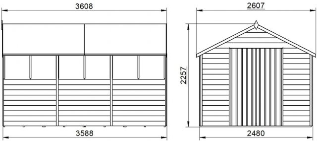 12 x 8 Forest Overlap Apex Shed - Pressure Treated - external dimensions