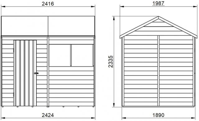 8x6 forest Overlap Reverse Apex Shed - external dimensions